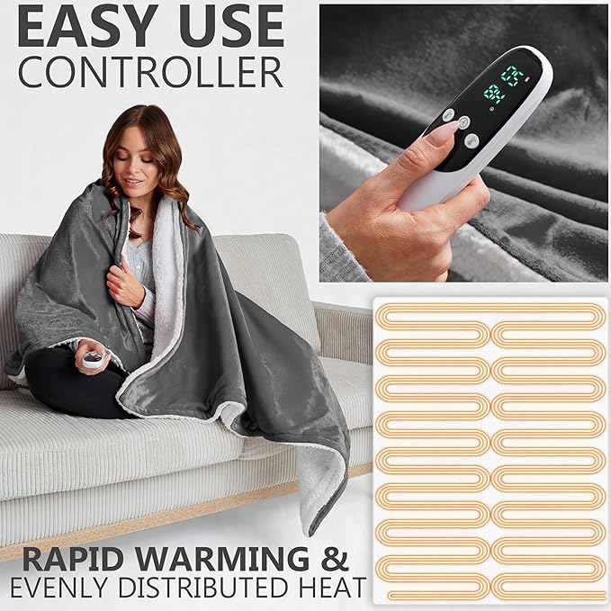 Heated Blanket Electric Luxurious Fleece Twin Blanket, 9 Heat Settings & 12H - Image 3