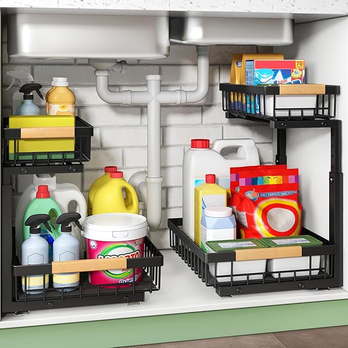 Under Sink Organizer, 2 Packs 2 Tier Under Sink Organizers and Storage by Kitstorack