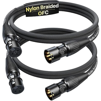 Short XLR Cables 3.3ft 2 Pack, Kevlar-Reinforced Nylon Braided & OFC Shielded by AA