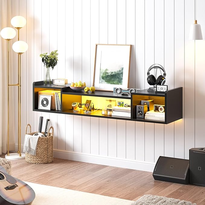 55.1"W Floating TV Stand with LED Lights & Power Outlets - Image 7