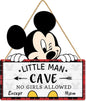 Little Man Cave Wooden Hanging Wall Sign, Mouse Wood Hanging Sign for Boy's Room Decoration, Baby Boy Nursery Door Sign Decor For Toddlers Kids Bedroom Red & Black Buffalo Plaid