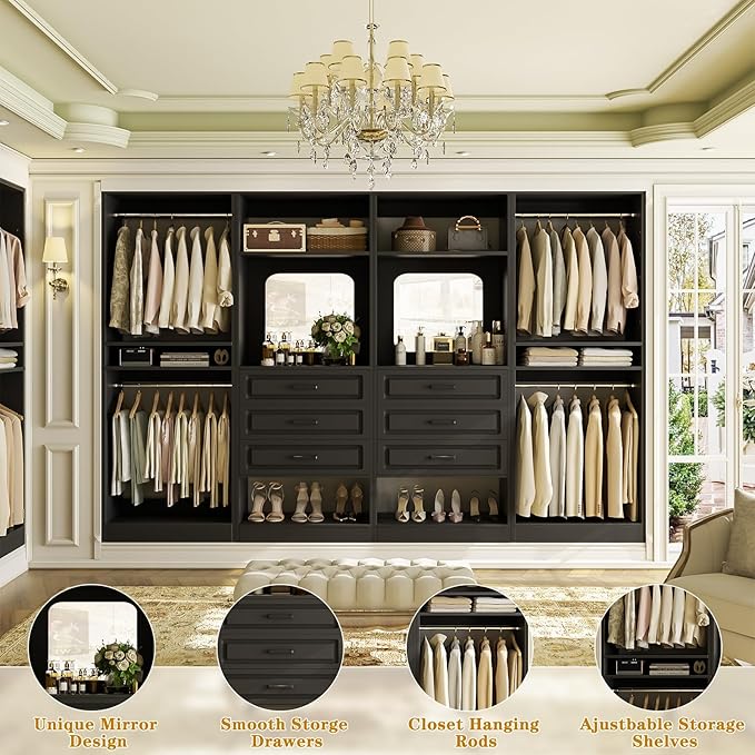 Unikito Closet System with Drawers, 100” Wood Closet Organizer with Hanging - Image 4