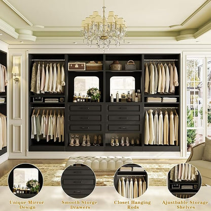Unikito Closet System with Drawers, 100” Wood Closet Organizer with Hanging - Image 4