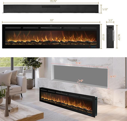 72 Inch WiFi-Enabled Recessed Electric Fireplace Inserts - Image 3