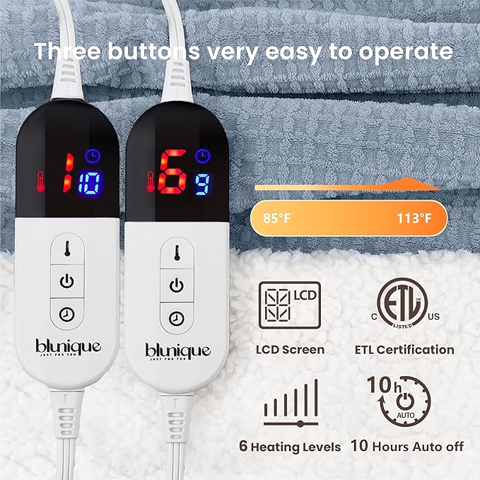 Heated Blanket Electric Blanket King Waffle, 90x100 Inches Dual Controllers - Image 5