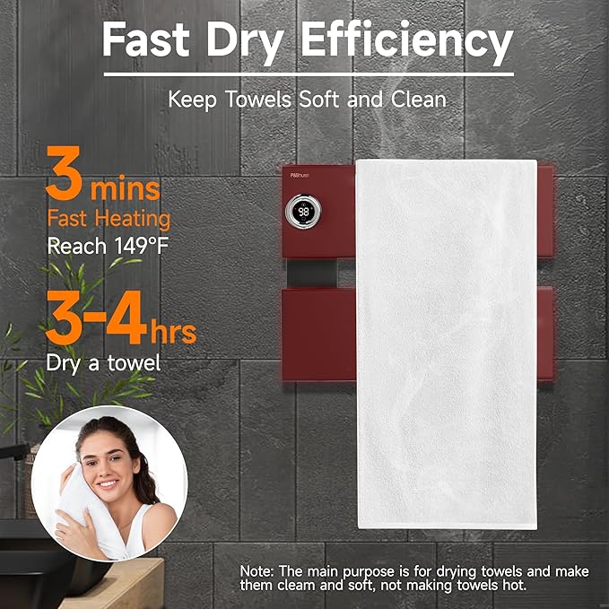 P&Bhusri Electric Heated Towel Rack, Fast Heating and Drying - Image 3