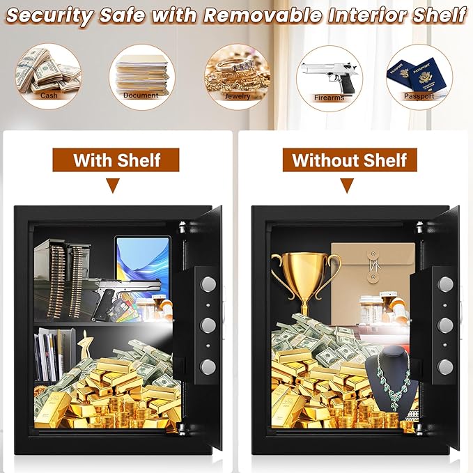 Safe Box with Fireproof Waterproof Bag, Home Safe with Keys & Pass Code & Wall - Image 3