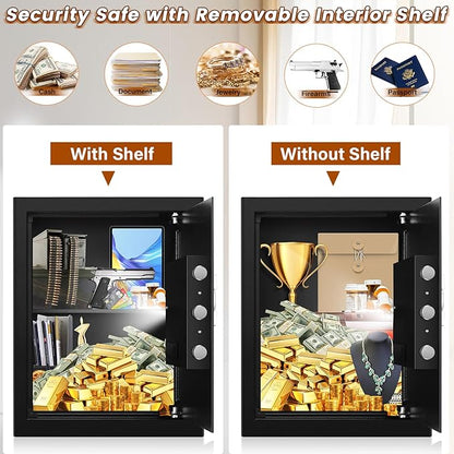 Safe Box with Fireproof Waterproof Bag, Home Safe with Keys & Pass Code & Wall - Image 3