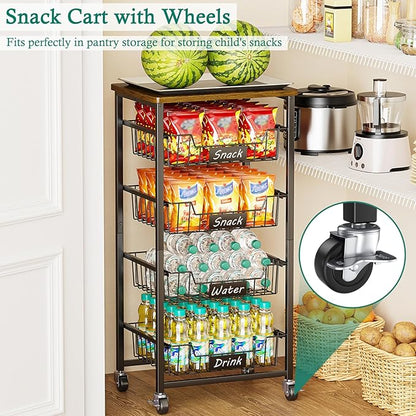 Kitchen Storage Cart with Wheels, 5-Tier Metal Utility Rolling Cart Fruit - Image 3