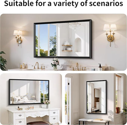 Black Bathroom Mirror 30 x 50 Inch Rectangle Wave Beveled - Image 3