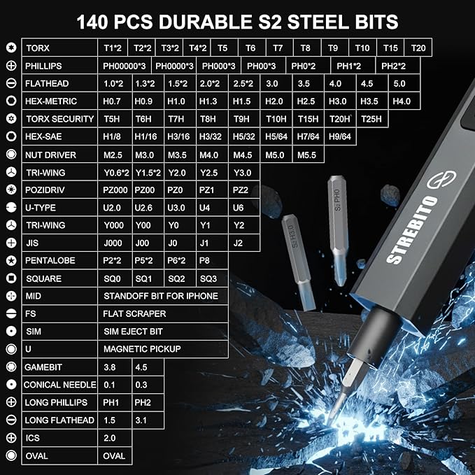 STREBITO 155 in 1 Mini Electric Screwdriver Set, Upgraded Small Electric - Image 3