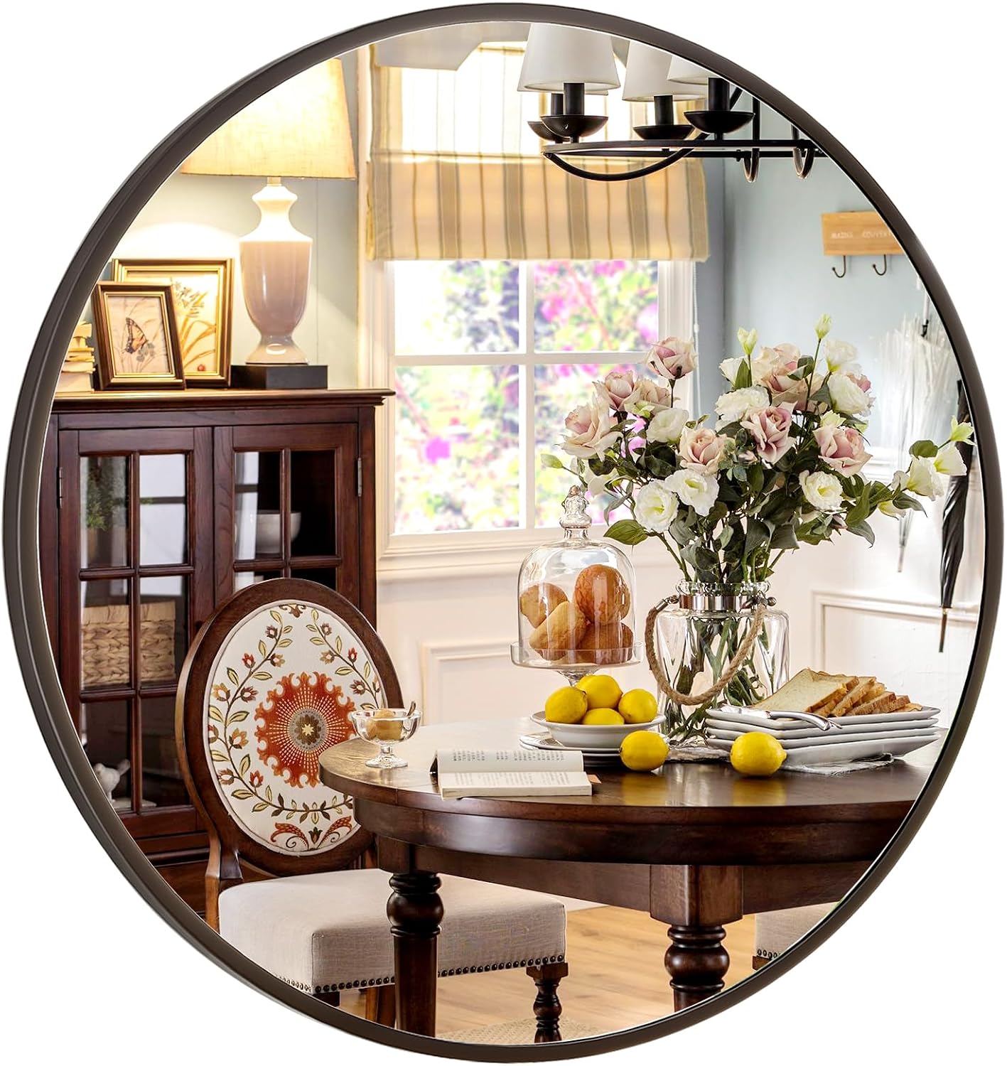 XRAMFY 30 Inch Round Mirror-Black Circle Mirrors for Bathroom, Entryway | Modern Hanging Vanity Mirror for Livingroom, Wall Decor, Bedroom, Matte Black Circle Decorative Wall Mirror