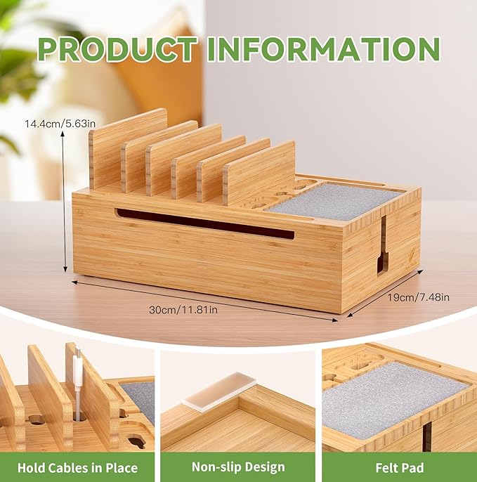 Pezin & Hulin Bamboo Charging Station, Electronic Devices Organizer - Image 4