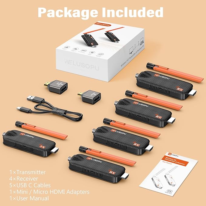 WELUSOPU Wireless HDMI Transmitter and 4 Receivers, Support Up to 6 Receivers - Image 9