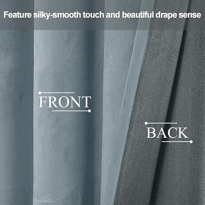 JIUZHEN Stone Blue Velvet Curtains 72 inches Blackout Curtains - Image 4