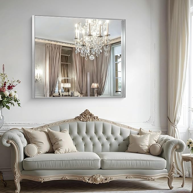 CIRCUMI Silver Bathroom Mirror, Brushed Finish, Tempered Glass, Large Mirror - Image 2