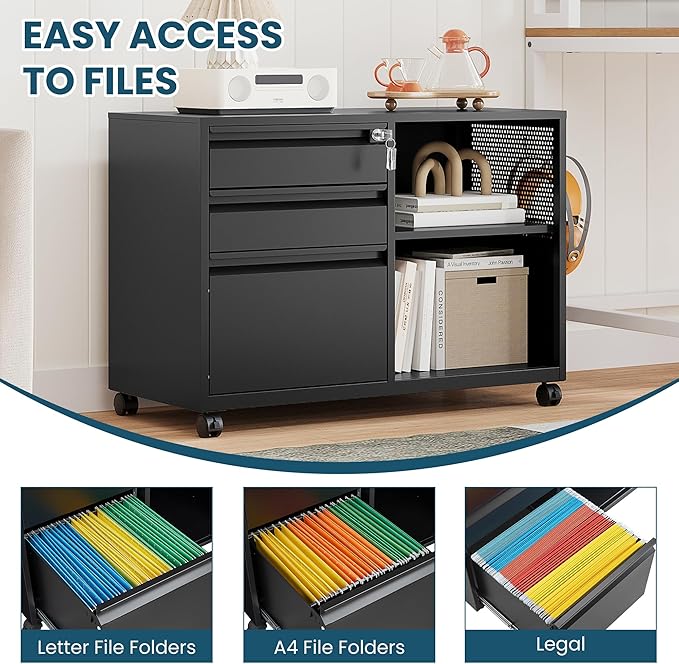 MIIIKO File Cabinet 3 Drawer, Mobile Filing Cabinets - Image 4