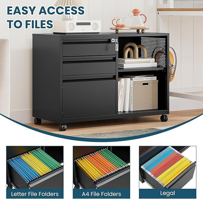 MIIIKO File Cabinet 3 Drawer, Mobile Filing Cabinets - Image 4