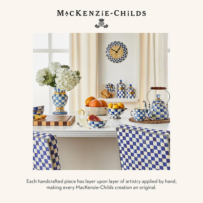 MACKENZIE-CHILDS Wall Clock, Blue-and-White Royal Check | Hand-painted design, made from enameled steel, decorative room clock, requires one AA battery (not included), 12" dia.