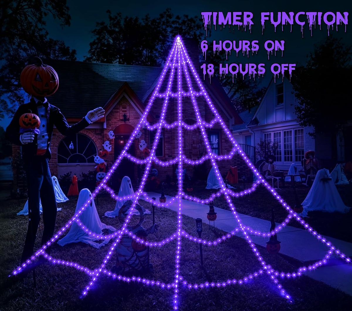 Halloween Decorations Outdoor 616 LED Halloween Spider Web Decoration