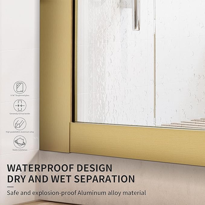 Bathroom Fixed Glass Shower Wall Panels, 34 in W x 74 in H Framed Tempered - Image 3