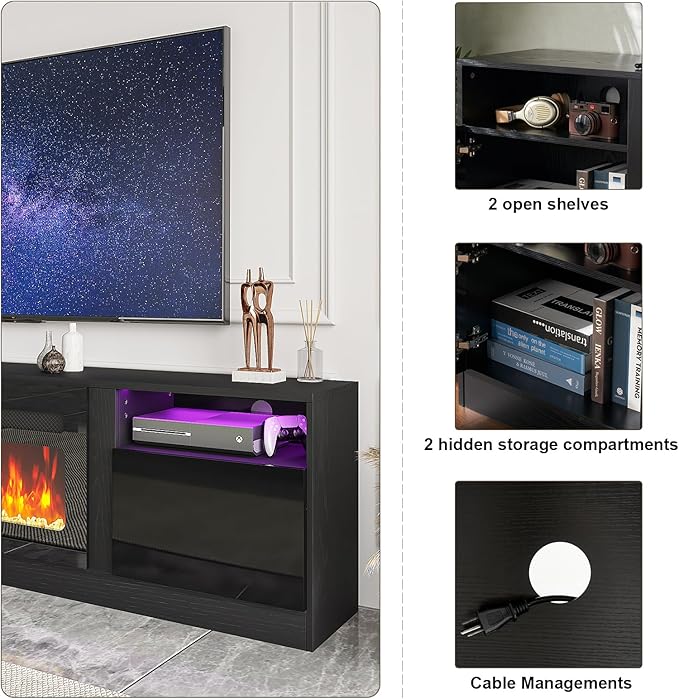 Fireplace TV Stand with 36" Electric Fireplace, LED Light Entertainment Center - Image 7