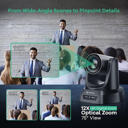 TONGVEO PTZ Camera AI Auto Tracking 12X Optical Zoom Conference Room Camera - Image 4