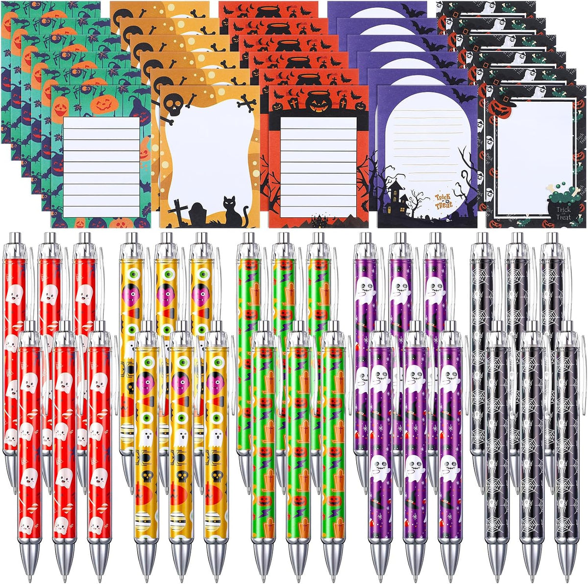MotiMind 60 Pcs Halloween Pens and Cute Halloween Sticky Notes Set