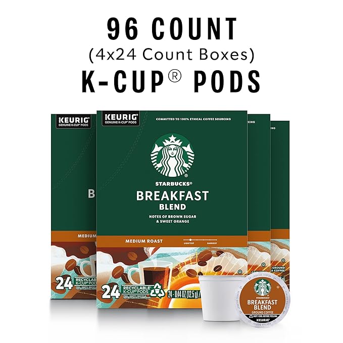 Starbucks K-Cup Coffee Pods, Medium Roast Hot or Iced Coffee, Breakfast Blend - Image 2
