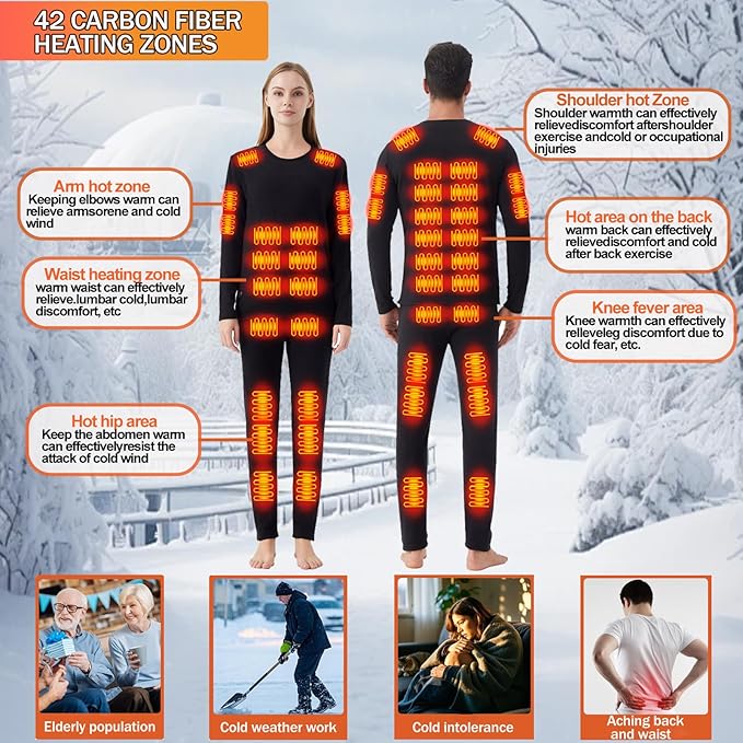Heated Thermals Underwear Men Women: 42 Heating Zones Electric Thermal Long - Image 3