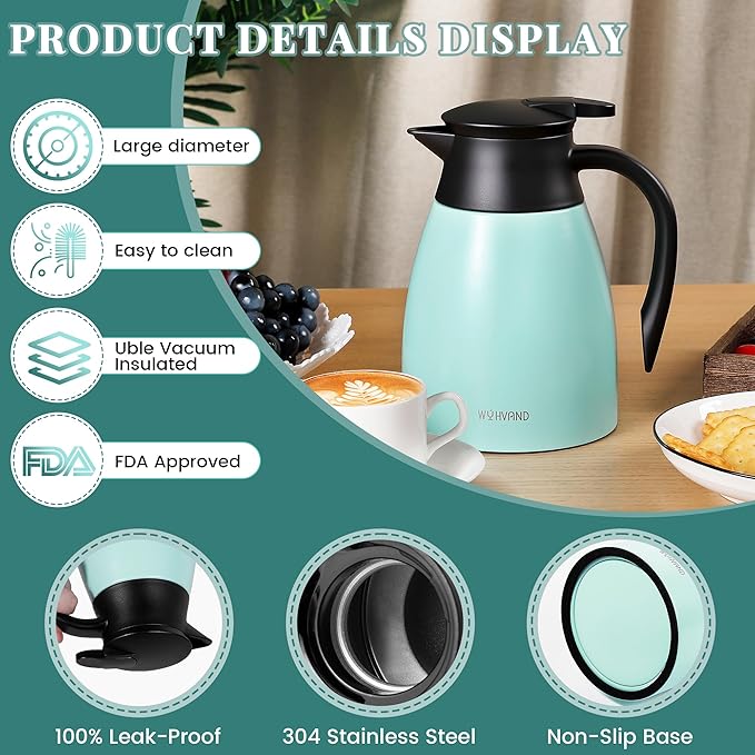 34 Oz Thermal Coffee Carafe, Stainless Steel Insulated Vacuum coffee crafts to - Image 6