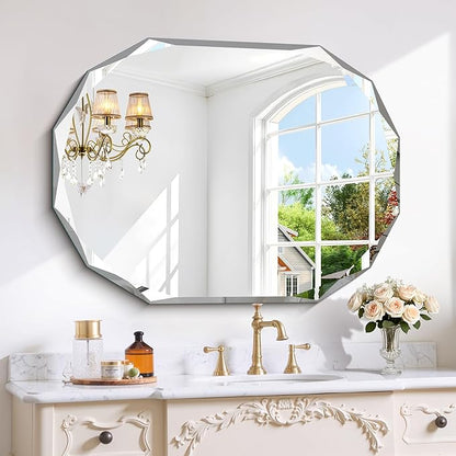 GLASHOM Frameless Bathroom Mirror, 30x40 inch Frameless Wall Mirrors Beveled by GLASHOM