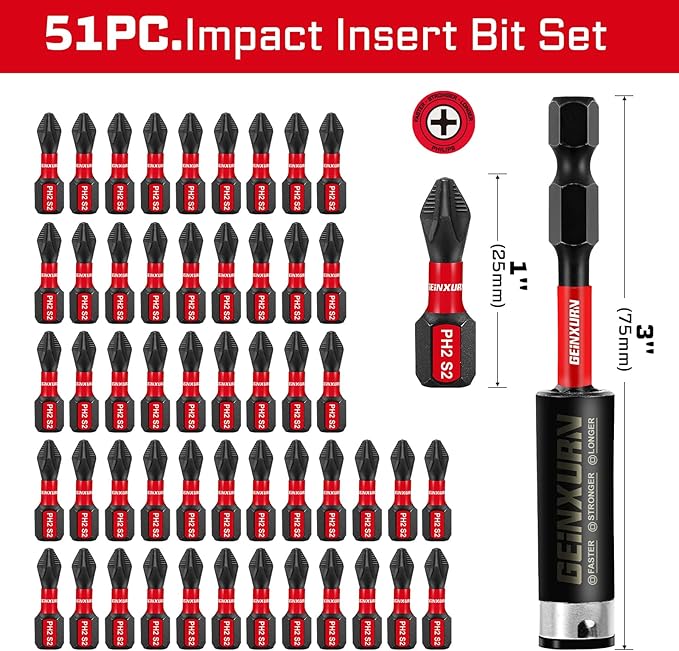 51Pack PH2 1 Inches Impact Tough Anti-Slip Screwdriver Bits, #2 Phillips 1/4 - Image 2