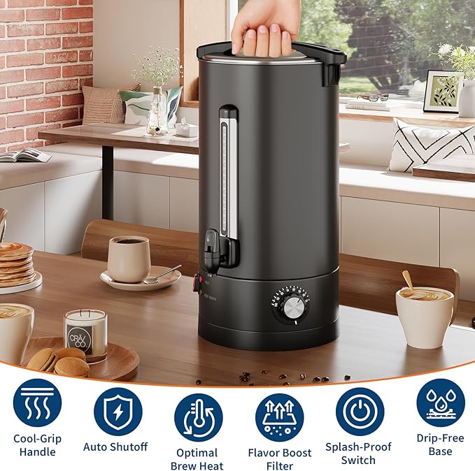 100 Cup Large Coffee Urn with Double Wall Insulation, 14L/3.8 Gallon Stainless - Image 7