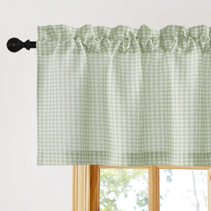 NICETOWN Sage Green Rustic Gingham Valance for Windows, 42" x 18", 1 Panel | Farmhouse Living Room Kitchen Room Bedroom Valances Rod Pocket Window Treatment