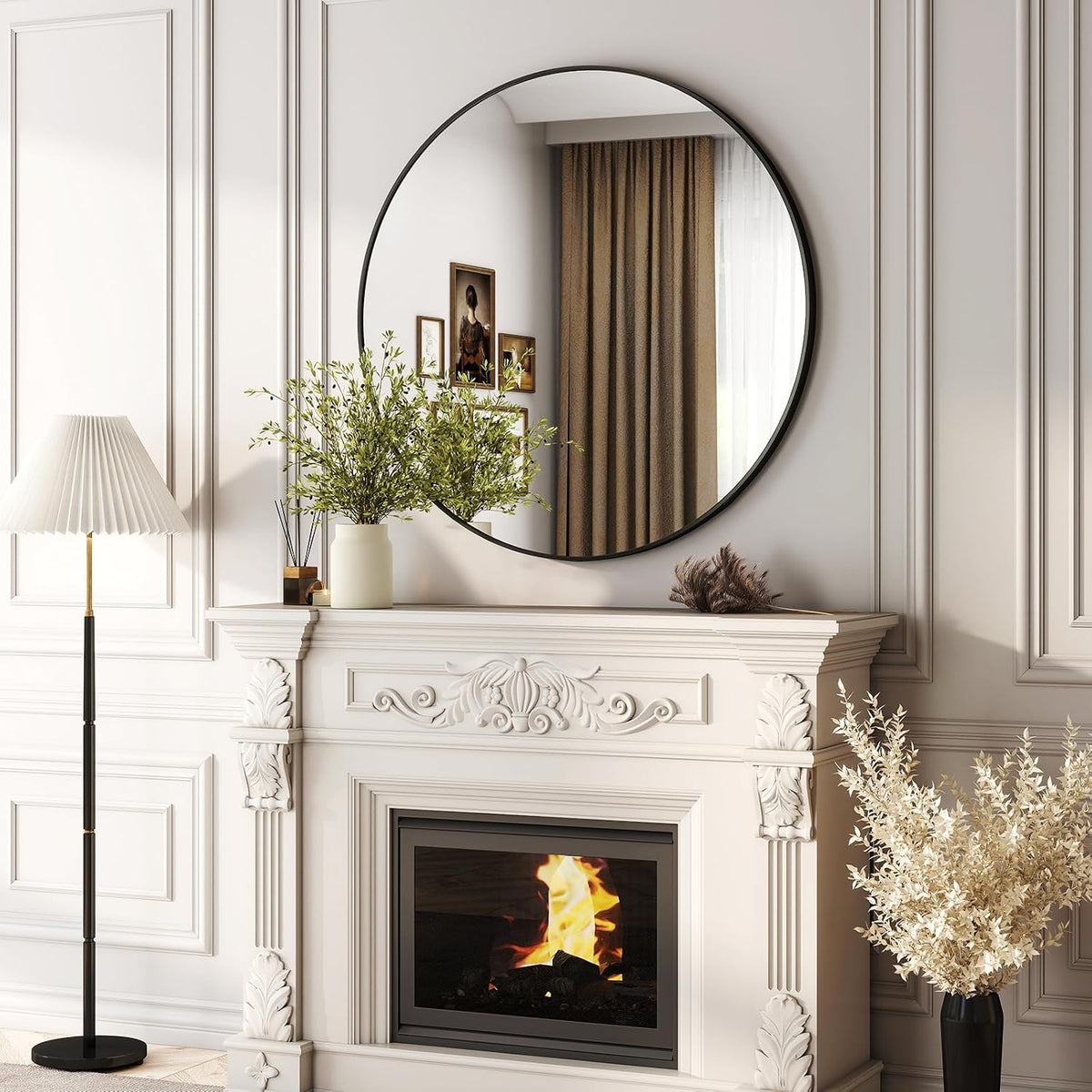 42 Inch Round Bathroom Mirror - Black Wall Mounted Circle Mirror with Metal Frame, Modern Round Hanging Mirror Suitable for Bathroom, Vanity, Entryway, Living Room
