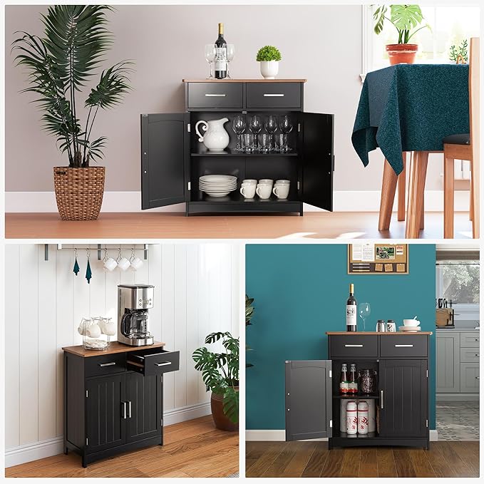 Buffet Cabinet with Storage, Coffee Bar Cabinet 26 x 30 Inches, Oak Top - Image 4