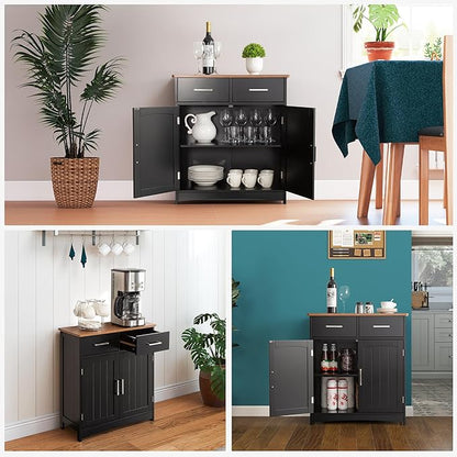 Buffet Cabinet with Storage, Coffee Bar Cabinet 26 x 30 Inches, Oak Top - Image 4