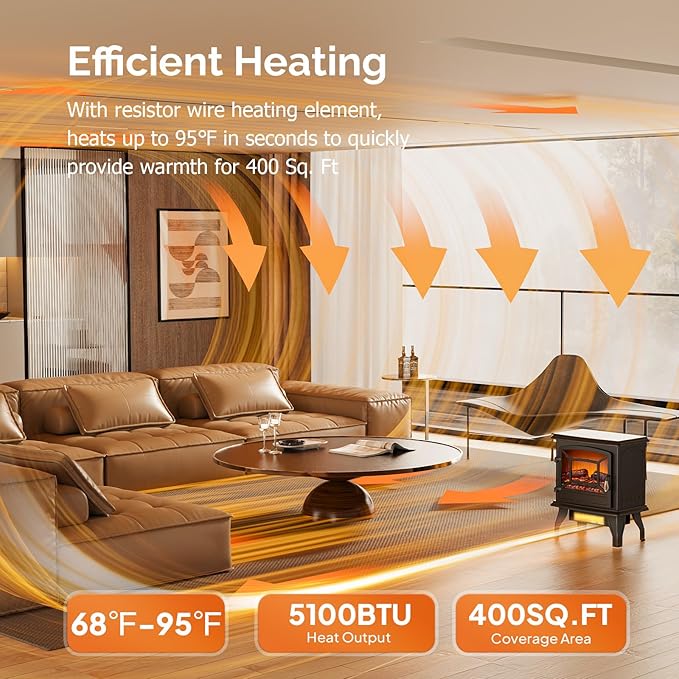 ROVSUN 20" H Electric Fireplace Stove Space Heater, 1400W Portable Freestanding - Image 2
