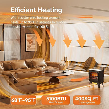 ROVSUN 20" H Electric Fireplace Stove Space Heater, 1400W Portable Freestanding - Image 2