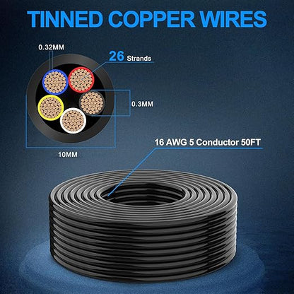 NAOEVO 16 Gauge Wire 5 Conductor Electrical Wire, 16 AWG Stranded PVC Cord - Image 3