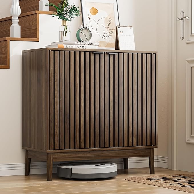 Shoe Cabinet with Slatted Doors, 4-Tier Freestanding Shoe Cabinet Storage by Morwdxef