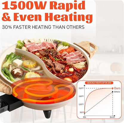 TWIN™ Electric Hot Pot with Divider | PFAS-Free Ceramic Nonstick Pot | EvenHeat - Image 2
