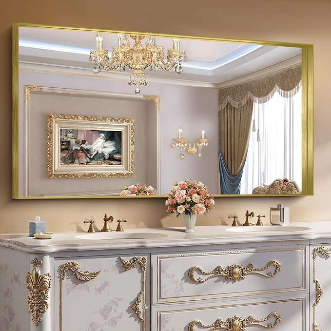 CIRCUMI Gold Bathroom Mirror, Brushed Finish, Tempered Glass, Large Mirror by CIRCUMIMirror