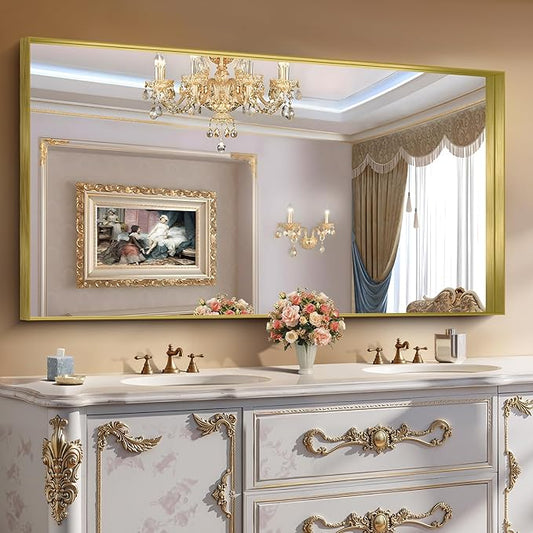 CIRCUMI Gold Bathroom Mirror, Brushed Finish, Tempered Glass, Large Mirror by CIRCUMIMirror