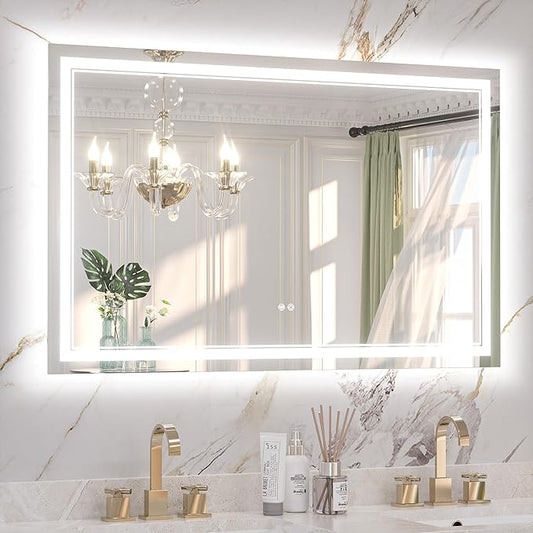 Keonjinn 48" x 30" Lighted Bathroom Mirror, Frontlit & Backlit Frameless LED by Keonjinn