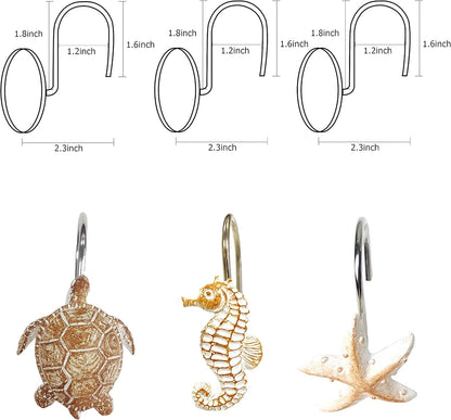 YUKUNTANG Seashell Shower Curtain Hooks, 12 Pcs Anti Rust Decorative Resin Shower Curtain Rings for Bathroom Bedroom Baby Room Decoration (Brown Seashell 5)