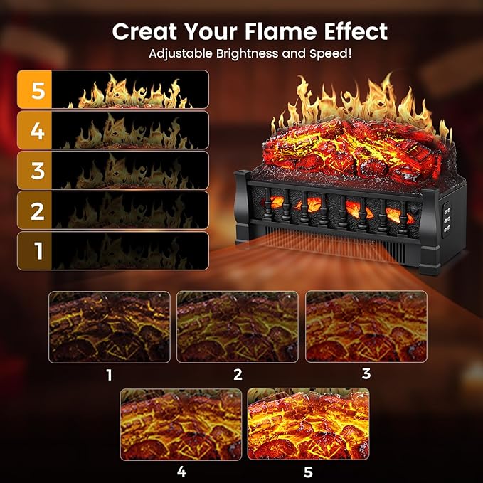 21 Inches Electric Fireplace Insert Log Heater Set, Freestanding Heater - Image 3