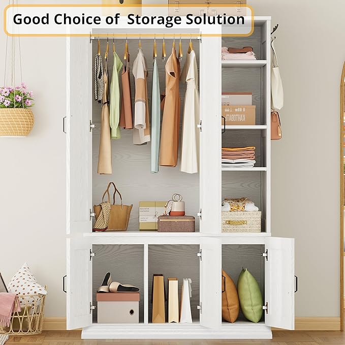 LIKIMIO Armoire Wardrobe Closet 70" H, 5 Doors Bedroom Wooden Wardrobe - Image 3