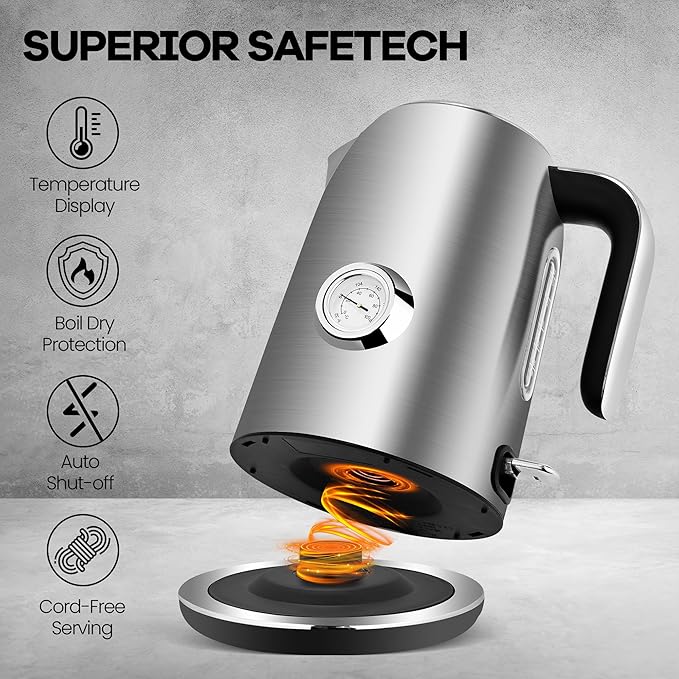 Pukomc Electric Kettle, 1.7L Stainless Steel Electric tea kettle - Image 3